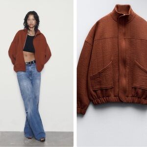 Zara Oversized Textured Bomber Jacket